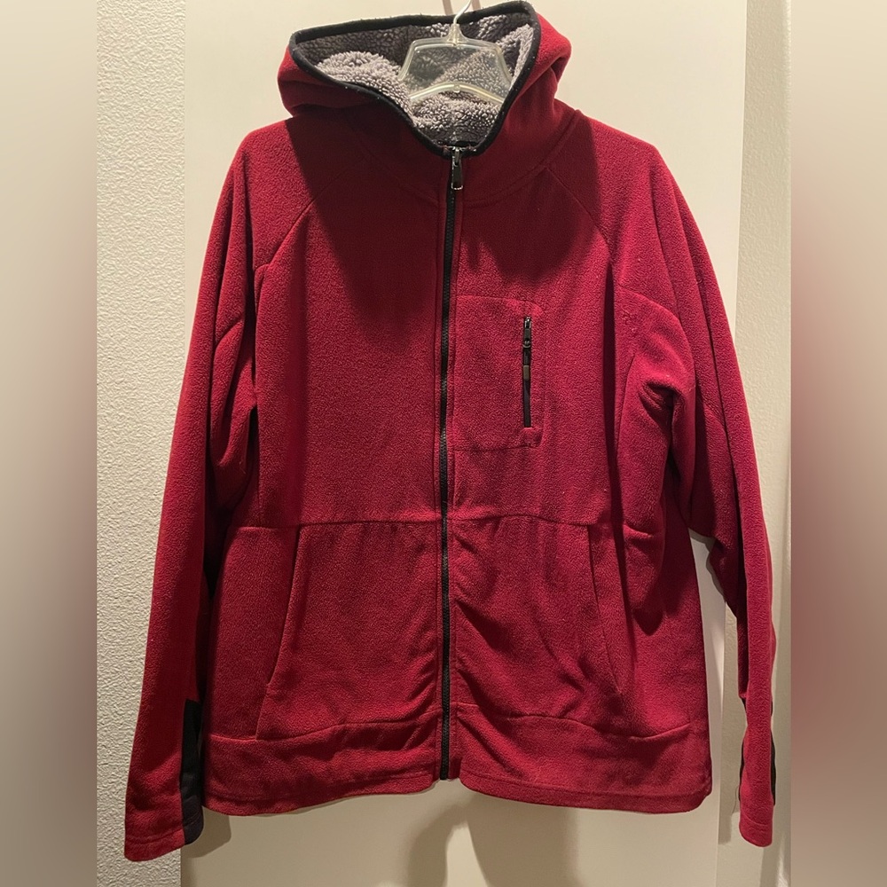 Layer8 Fleece Zip Up Hoodie Jacket Sweatshirt Burgundy pre owned